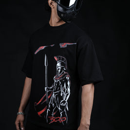 BUYBOT “Spartan Valor” Warrior Graphic Oversized Tee – Black Edition
