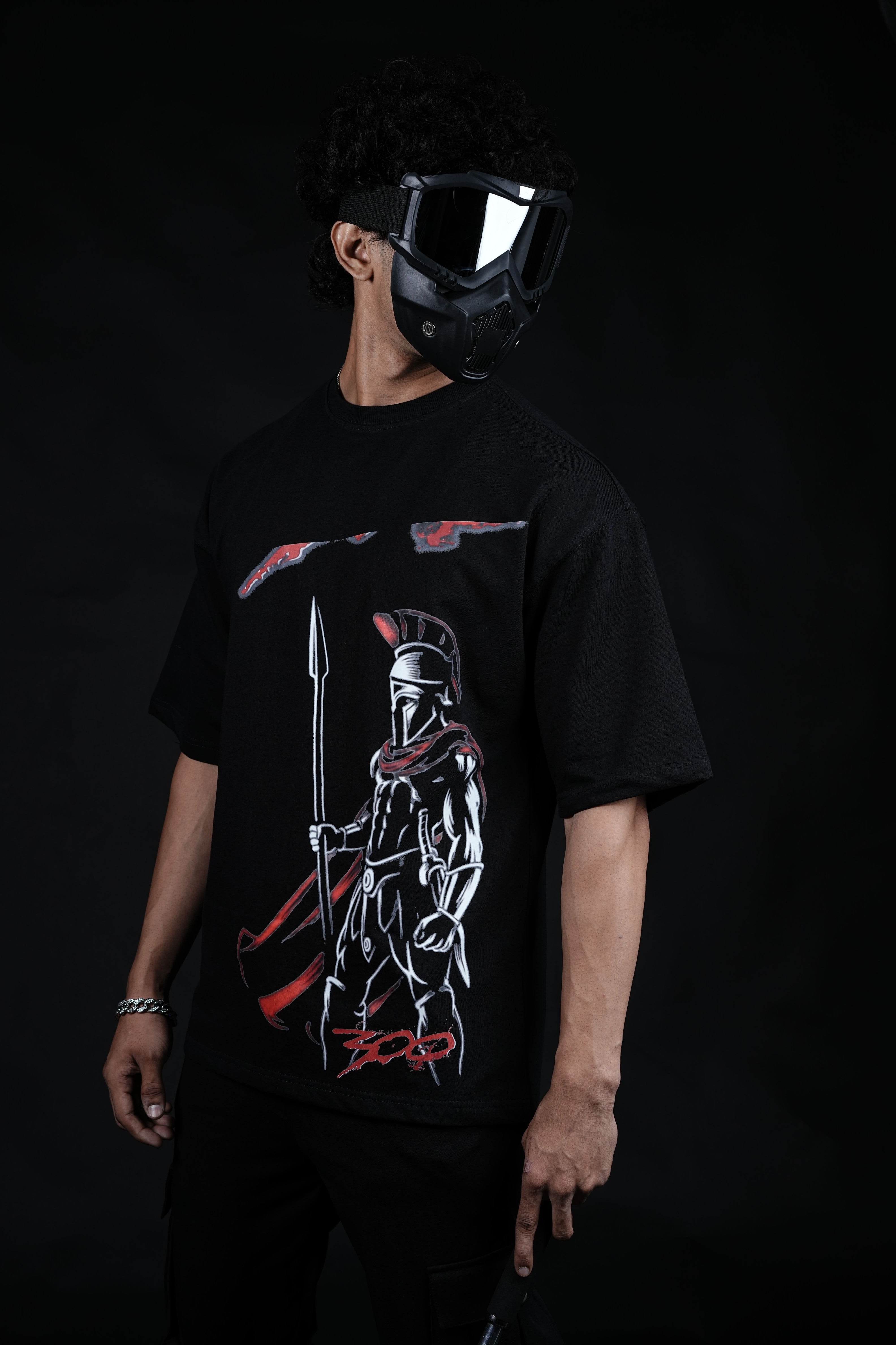 BUYBOT “Spartan Valor” Warrior Graphic Oversized Tee – Black Edition