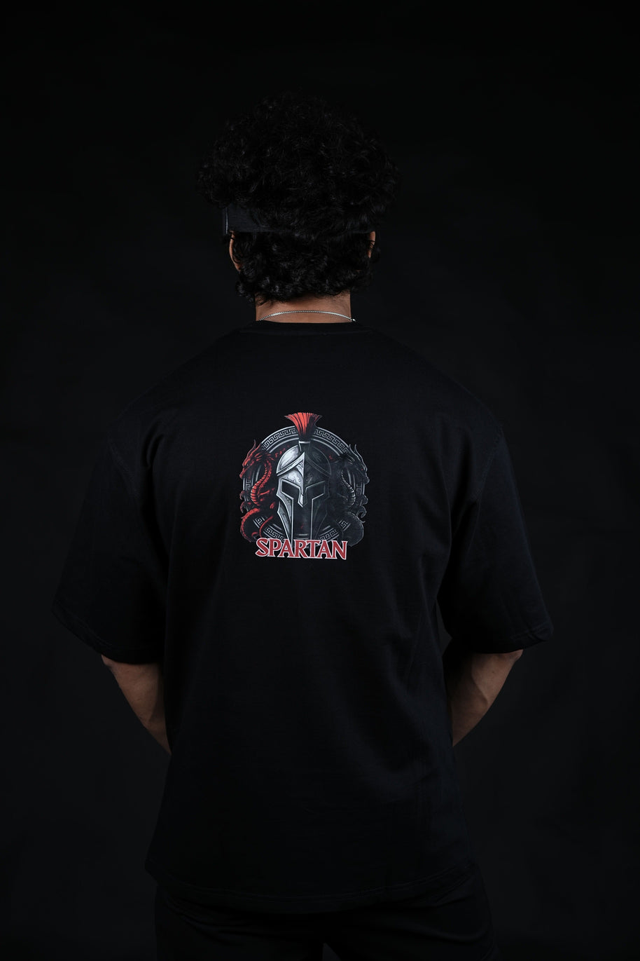 BUYBOT “Spartan Valor” Warrior Graphic Oversized Tee – Black Edition