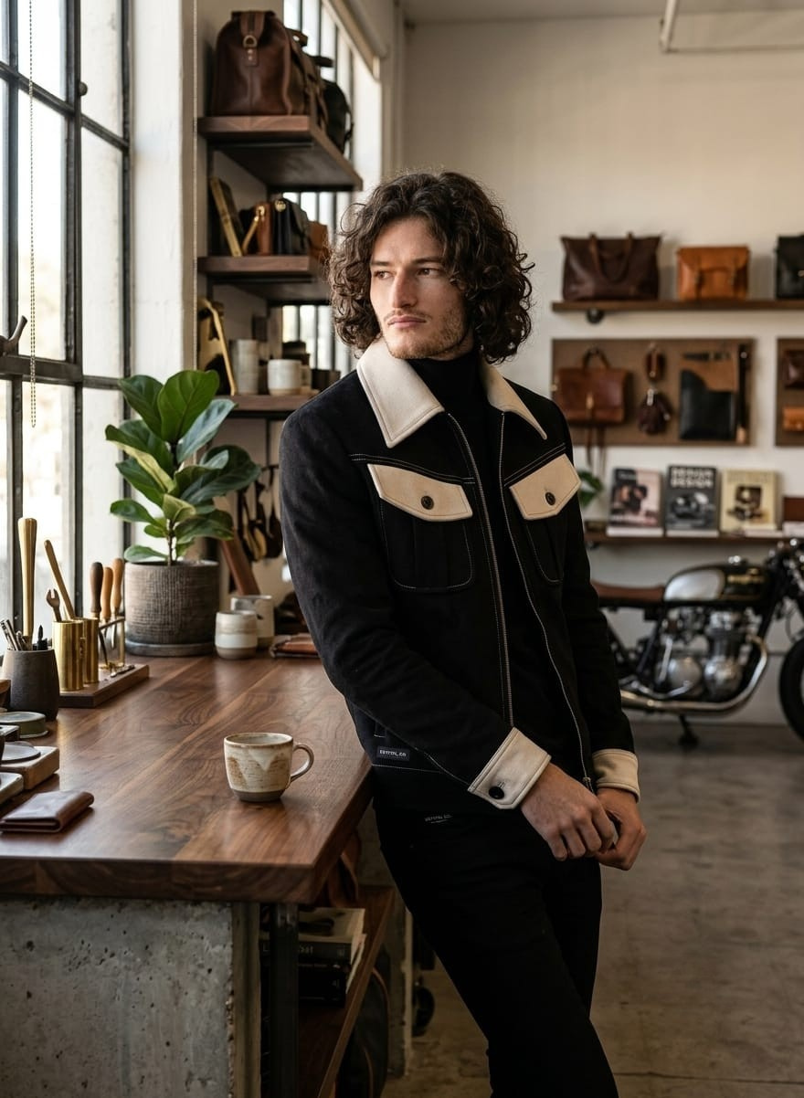 BUYBOT Black Contrast-Collar Streetwear Jacket