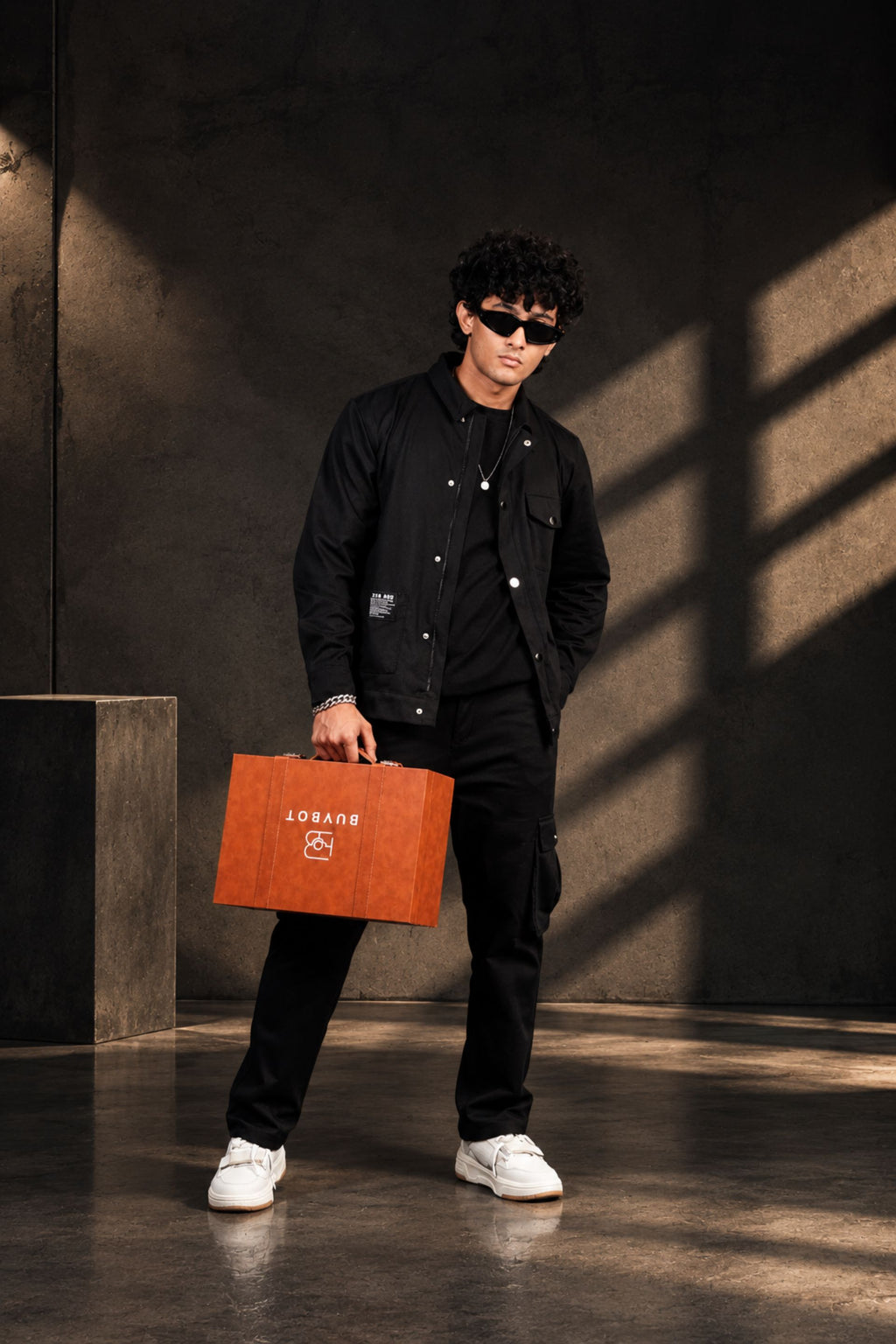 BUYBOT Men’s 3 Piece Co-Ord Set – Black T-Shirt + Cargo Jacket + 6-Pocket Cargo Pants