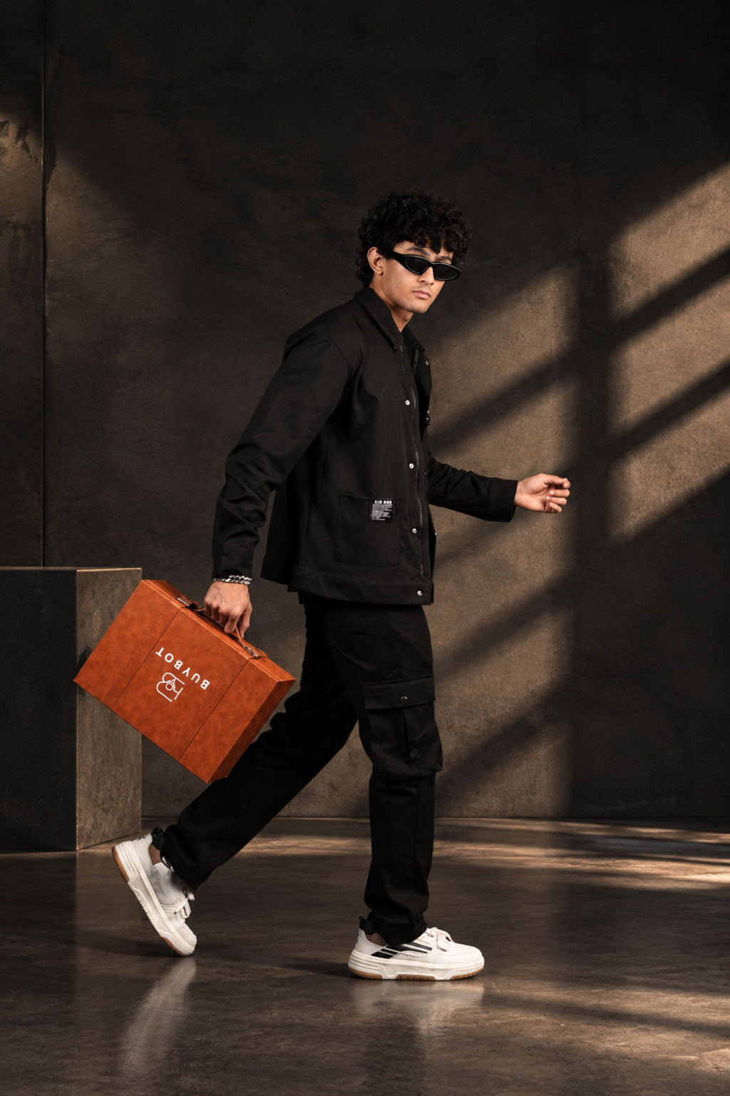 BUYBOT Men’s 3 Piece Co-Ord Set – Black T-Shirt + Cargo Jacket + 6-Pocket Cargo Pants