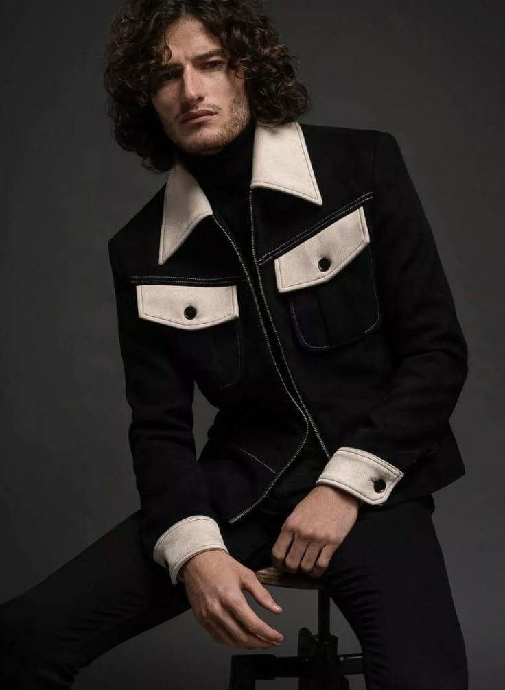 BUYBOT Black Contrast-Collar Streetwear Jacket