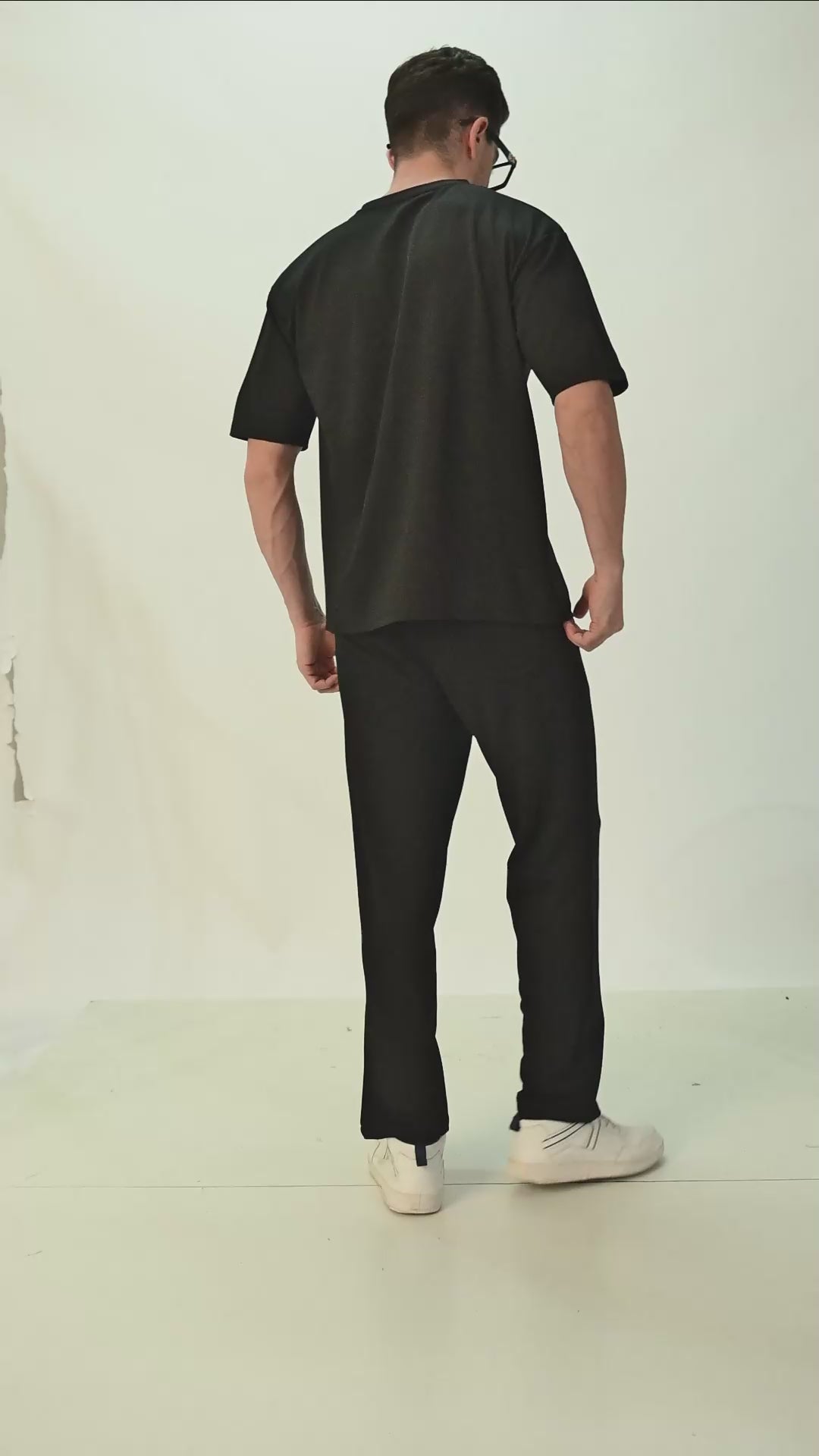 Men's 2-Piece Set – Black T-Shirt & Six-Pocket Cargo Pants, Soft Breathable Fabric, Minimalist Loungewear/Streetwear Matching Outfit