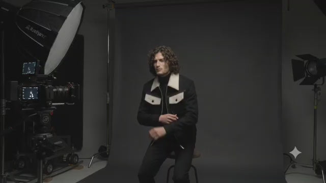 BUYBOT Black Contrast-Collar Streetwear Jacket
